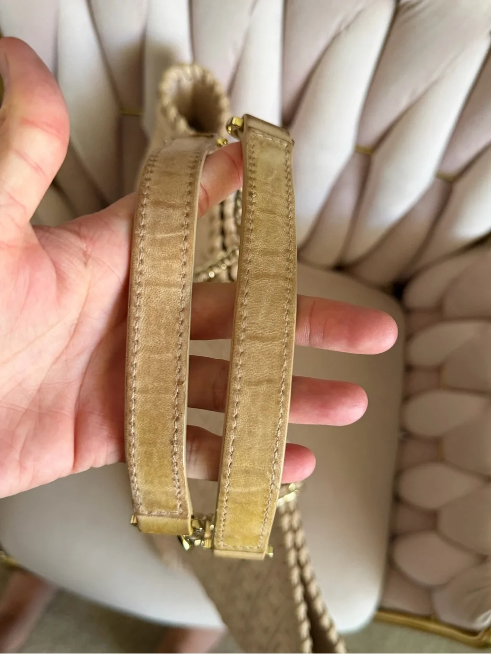 Tory Burch Marion Beige Quilted Leather Tote